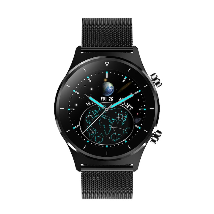 Farrot E13 Smartwatch, 2021 CYUC férfi okosóra, pulzusszám , vérnyomás, vér oxigén O2, lépésszámláló, GPS támogatás, IP68, , 1.28 inch érintőképernyő, 240x240HD, fekete rozsdamentes acél