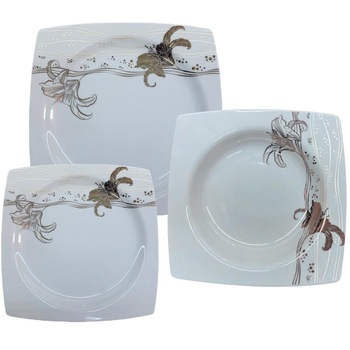 Serviciu de masa 18 bucati portelan patrate cu auriu Serviciu de masa 18 bucati portelan patrate cu auriu