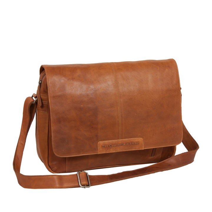 Bőrből készült, konyak barna laptop táska, The Chesterfield Brand, 15.4 inch, Richard