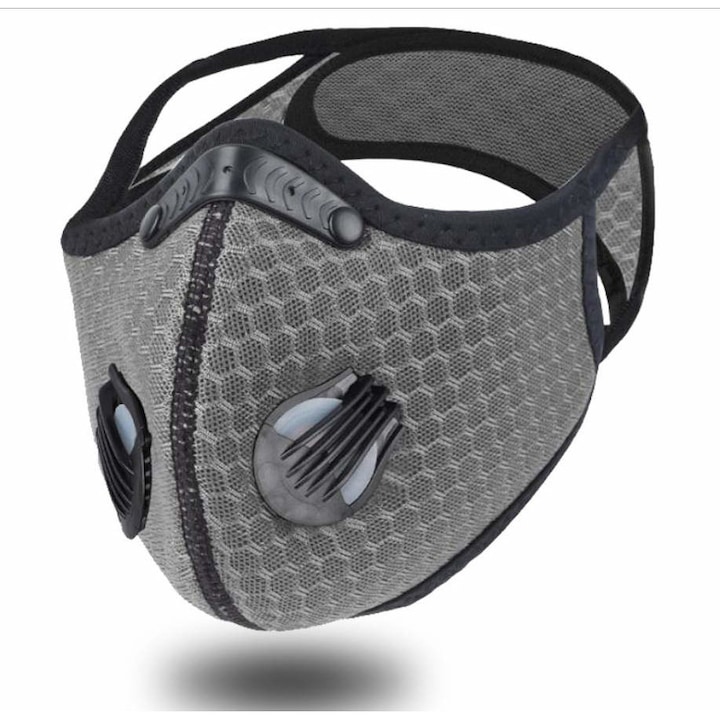 Dupla légzéssegítő szeleppel ellátott sport maszk, 5 rétegű aktív szénbetéttel , világos szürke