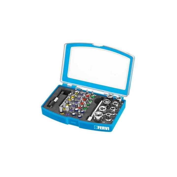 Set profesional biti si chei tubulare, Fervi 0404, 1/4", 35 buc