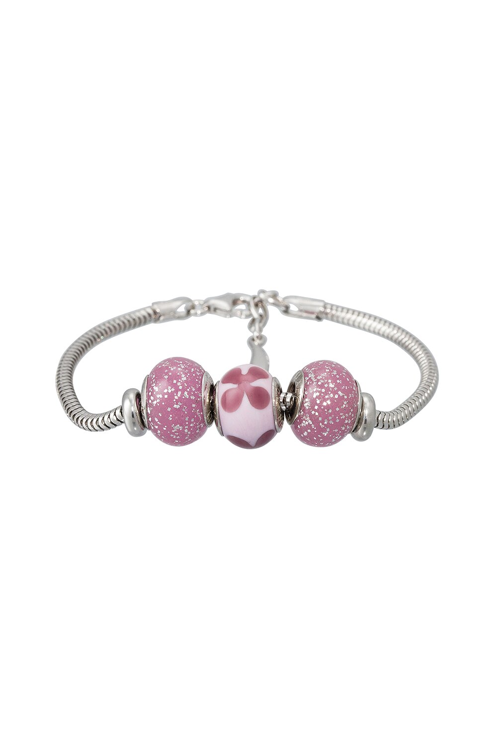 Valentina Beads, Bratara din argint 925 cu margele din sticla Murano, Argintiu/Roz
