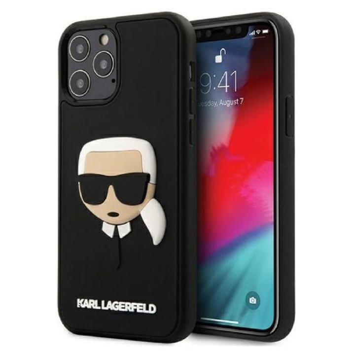 Оригинален кейс Karl Lagerfeld 3D Rubber Karl`s Head, За iPhone 12/12 Pro (6.1), Черен