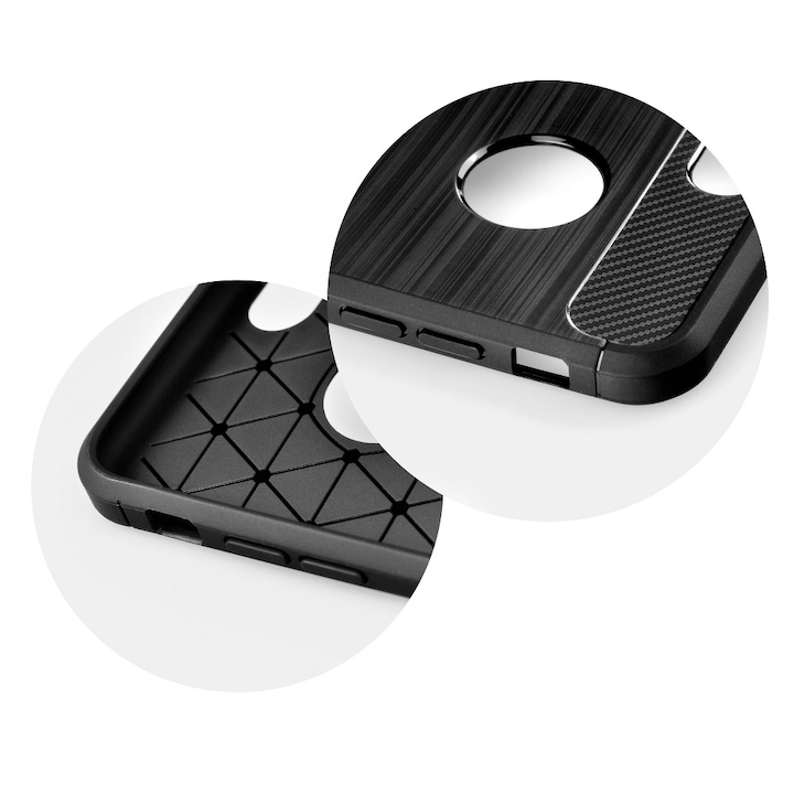Защитен калъф Forcell Carbon, съвместим с iPhone 11 Черен / Черен с изрез за логото