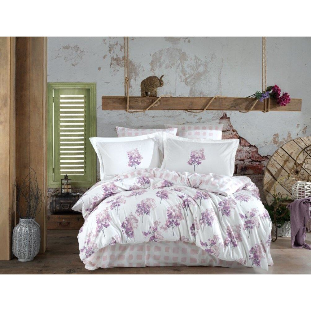 Lenjerie de pat bumbac Hobby Trella Lila, pentru pat dublu, 4 piese, 200x220 / 50x70, 100% bumbac poplin