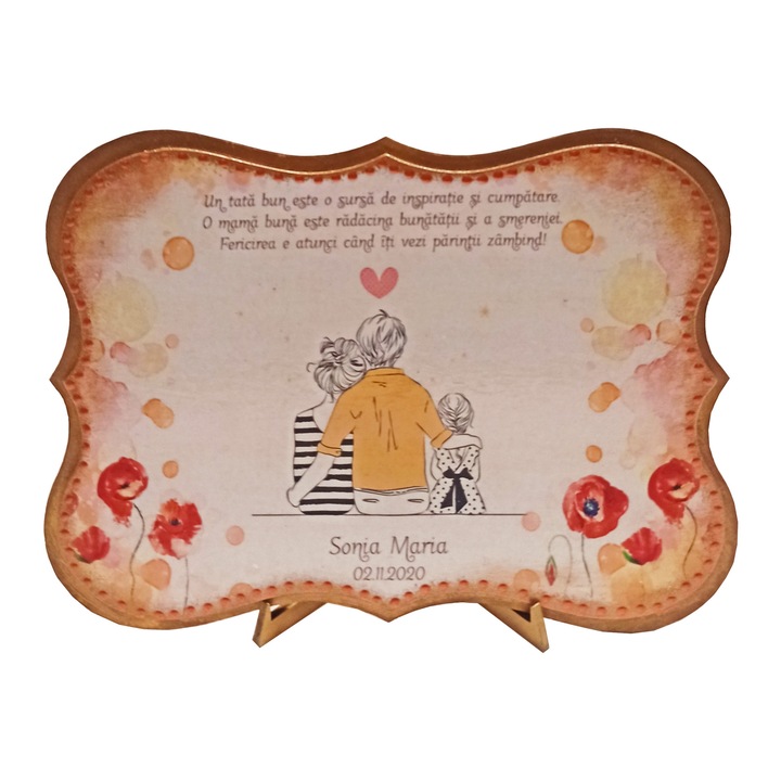 Placheta din lemn, personalizabila cu mesaj pentru parinti, 20/15 cm, Mixartstudiobym