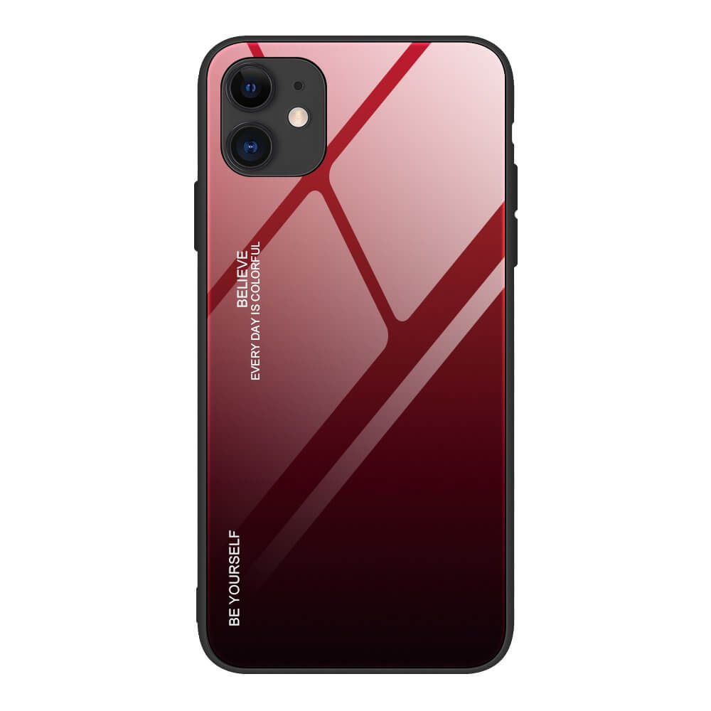 Husa iPhone 12 Pro / iPhone 12, Gradient Glass Durable, Spate din Sticla Securizata, Rosu