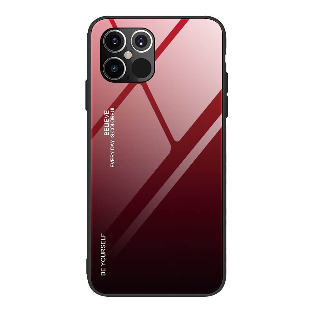Husa iPhone 12 Pro Max, Gradient Glass Durable, Spate din Sticla Securizata, Rosu