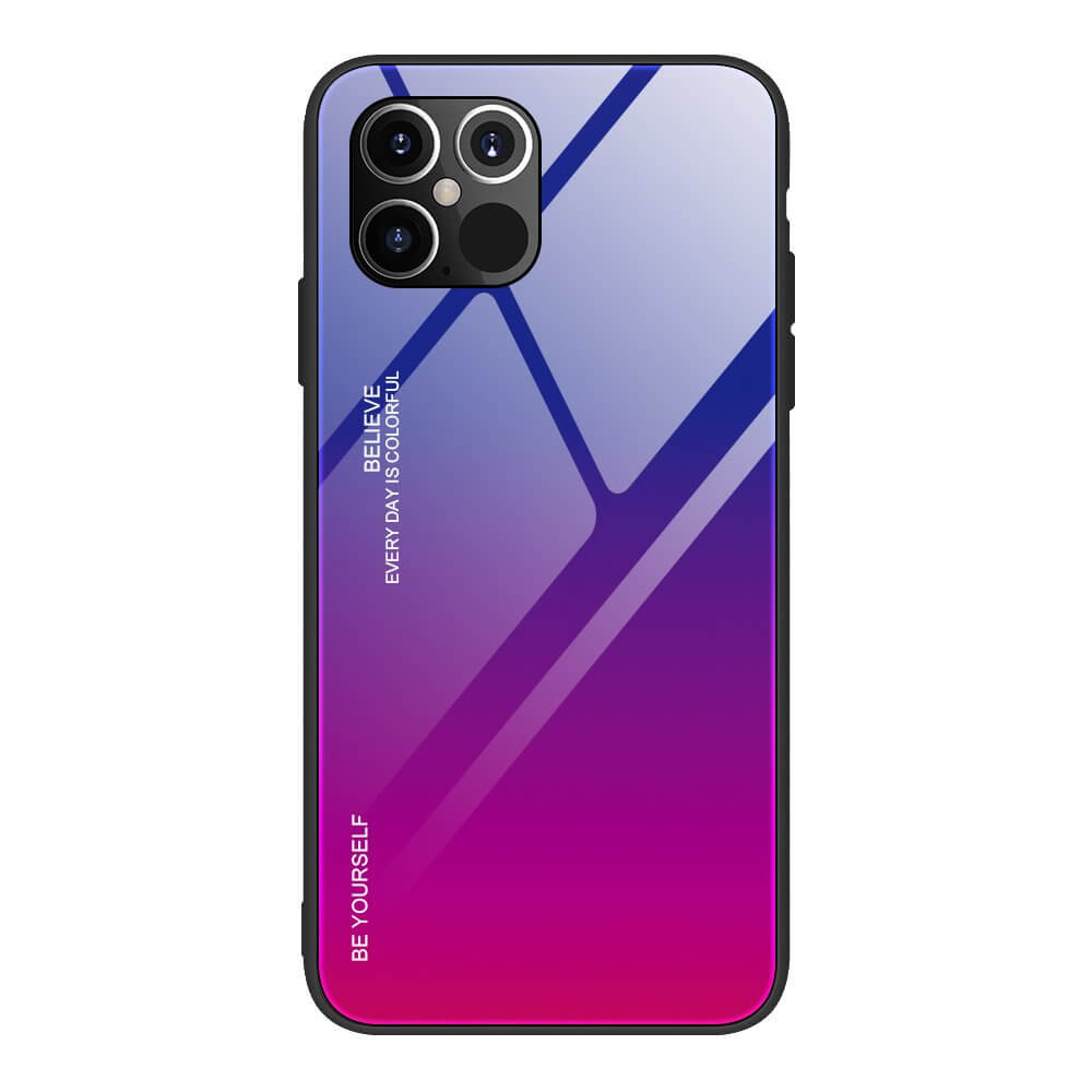 Husa iPhone 12 Pro Max, Gradient Glass Durable, Spate din Sticla Securizata, Roz / Violet