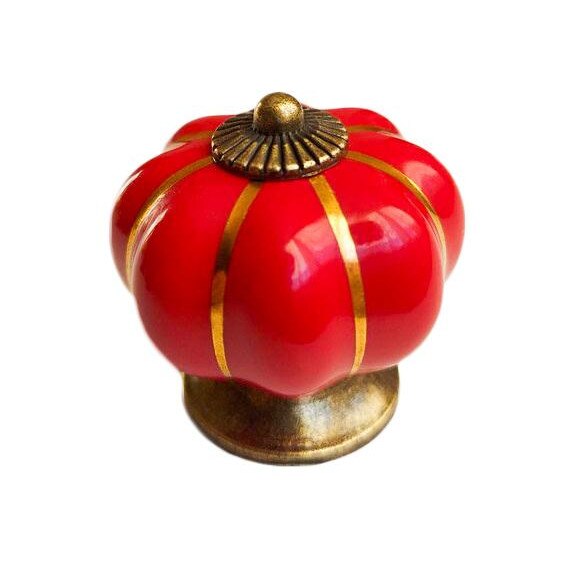 Buton maner mobila ceramic si metal, Pumpkin rosu 40 mm