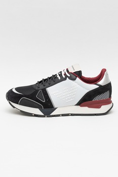 Emporio Armani, Pantofi sport cu model colorblock, Negru/Alb/Rosu, 10 Emporio Armani, Pantofi sport cu model colorblock, Negru/Alb/Rosu, 10