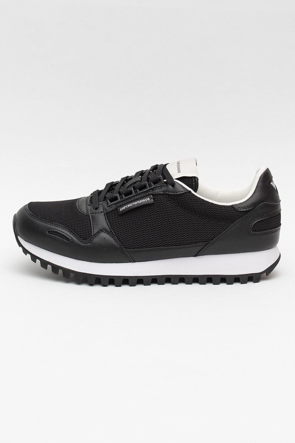 Emporio Armani, Pantofi sport cu insertii din piele, Negru, 11