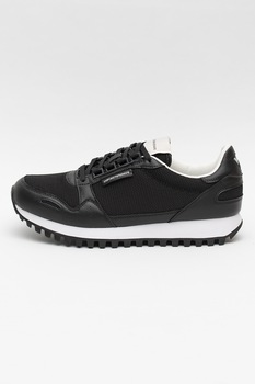 Emporio Armani, Pantofi sport cu insertii din piele, Negru, 11 Emporio Armani, Pantofi sport cu insertii din piele, Negru, 11