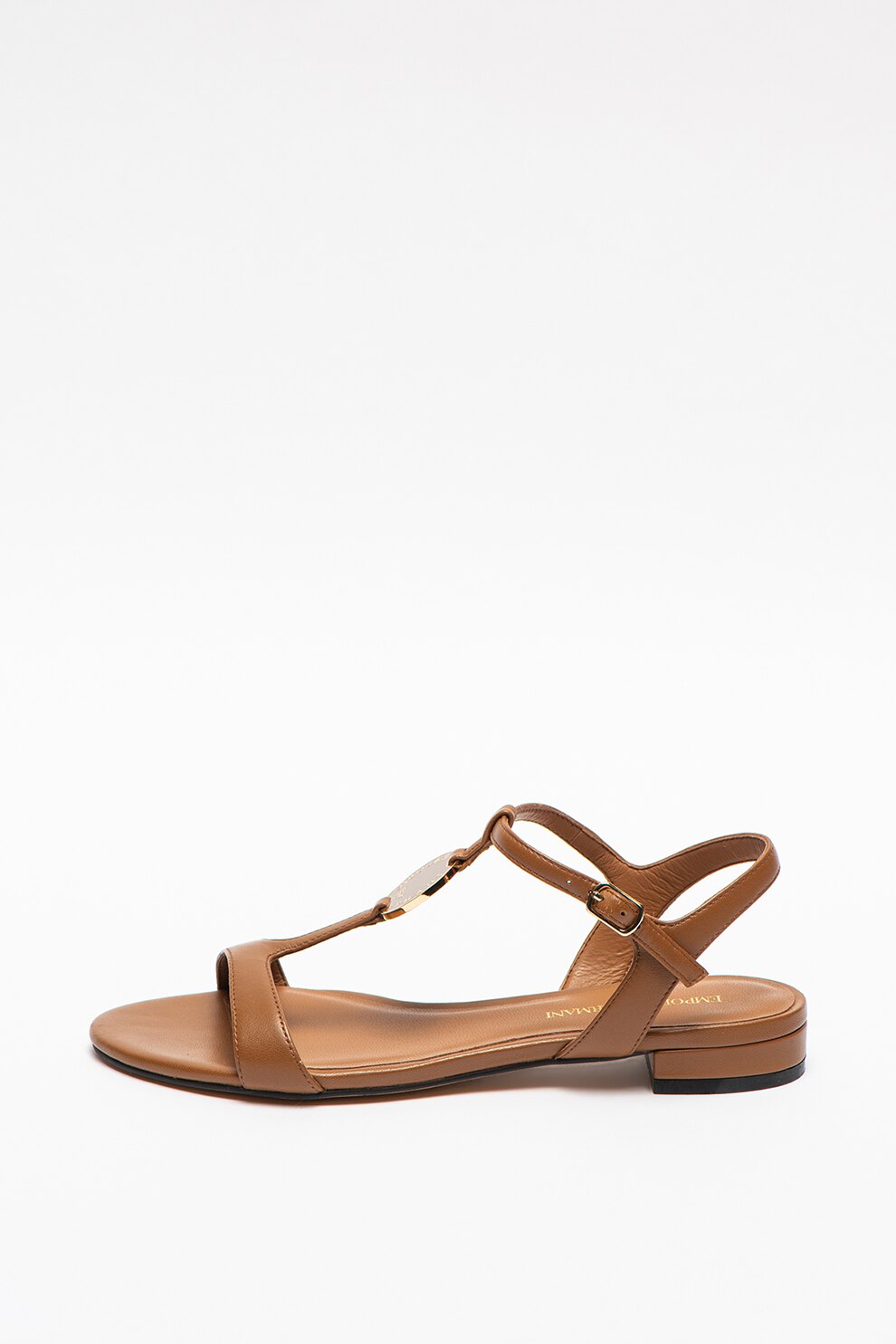 Emporio Armani, Sandale de piele cu toc masiv, Maro, 36