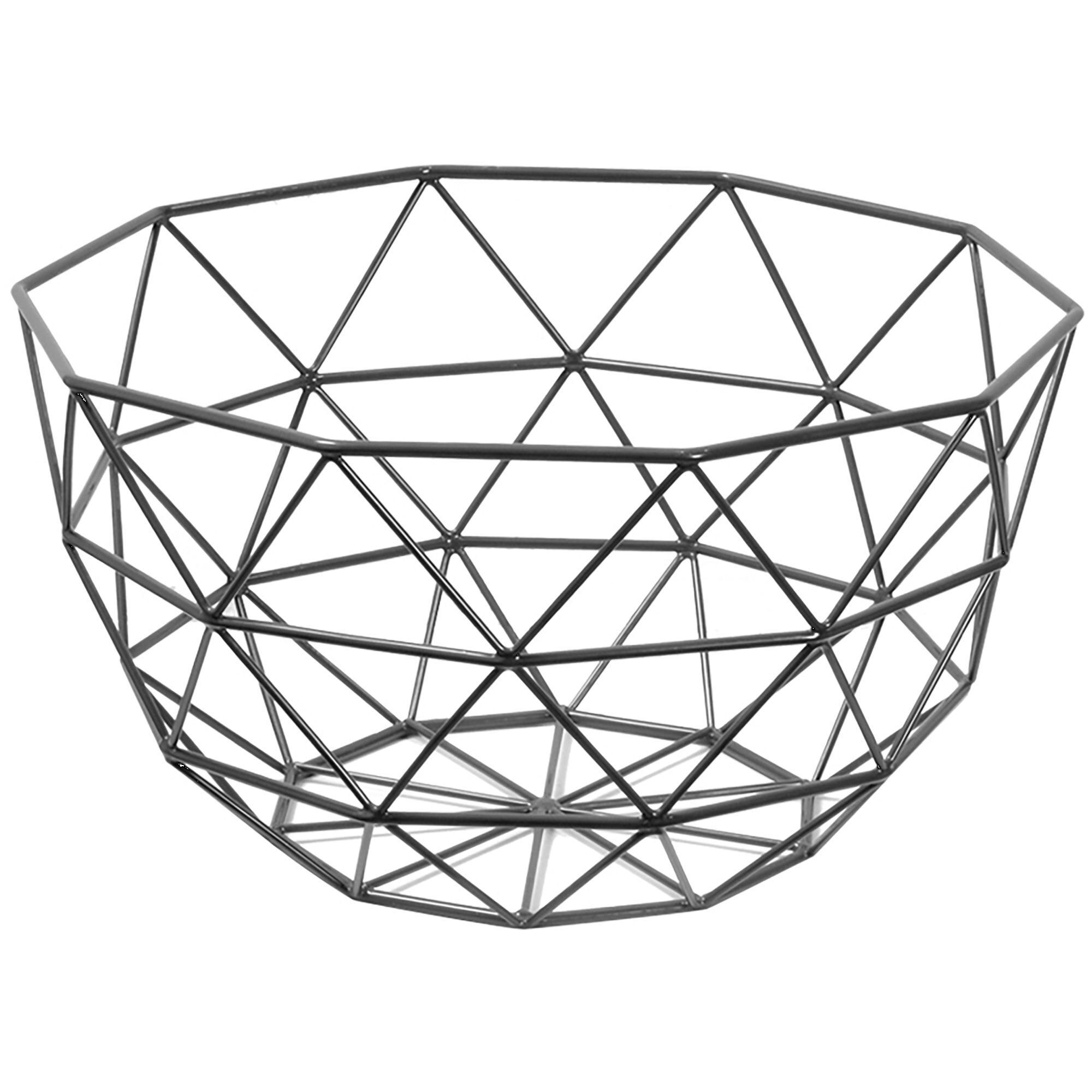 Cos fructe-fructiera din metal, model geometric, negru,dimensiune 26 x 26 x 14 cm