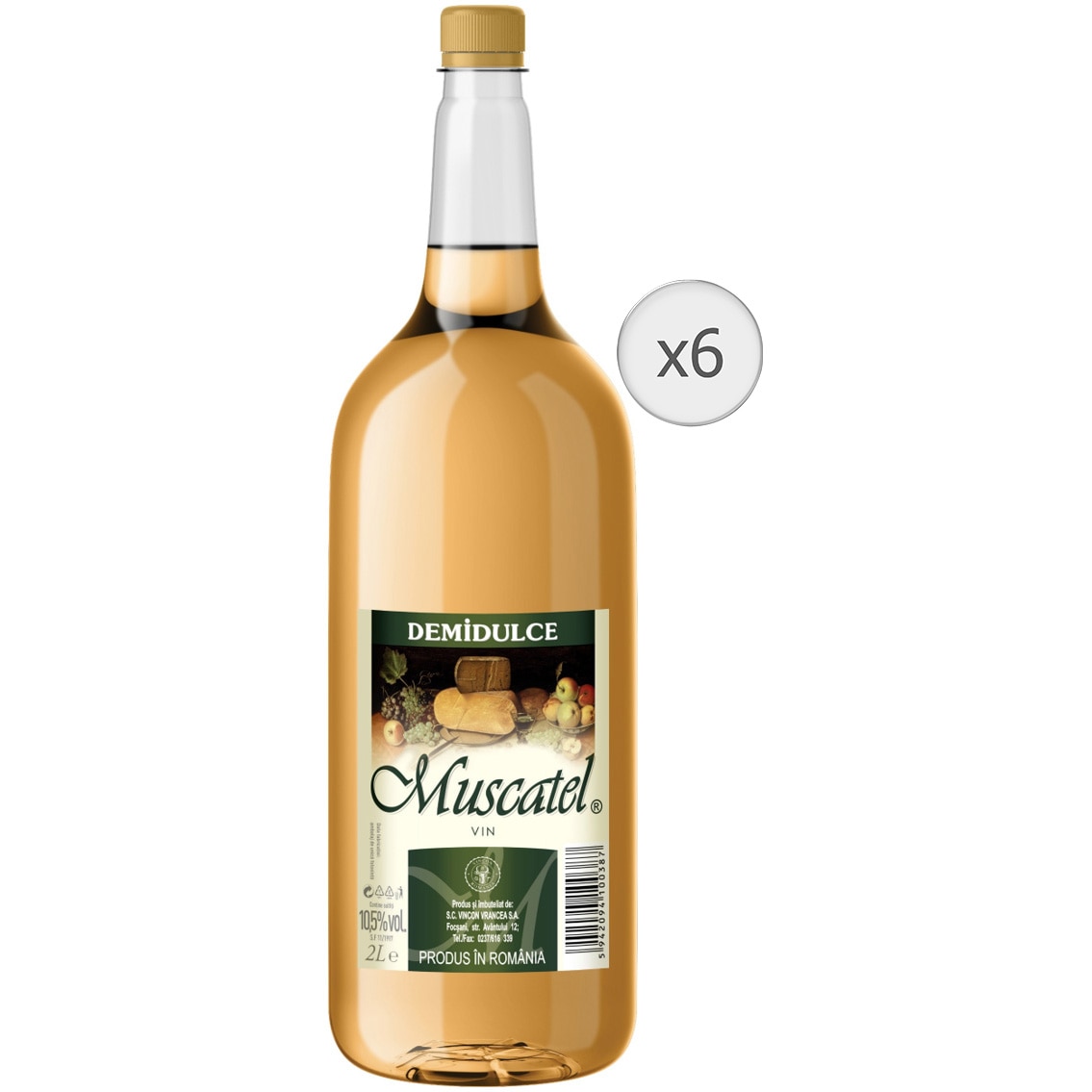 Pachet Vin Alb Muscatel, Demidulce, Pet, 6 x 2l