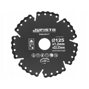 Disc diamantat segmentat, universal, taiere umeda si uscata, 125 mm/1.2 mm, Jufisto Disc diamantat segmentat, universal, taiere umeda si uscata, 125 mm/1.2 mm, Jufisto