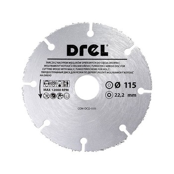 Disc diamant segmentat, lemn, taiere uscata, 115 mm/22.2 mm, Drel Disc diamant segmentat, lemn, taiere uscata, 115 mm/22.2 mm, Drel