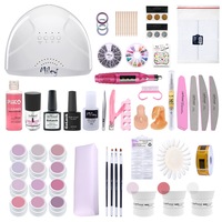 Kit unghii gel Nude Fantasy, Lila Rossa NailSchool, cu lampa uv led SunOne + set 12 geluri color + degresant + primer + top + baza + decoratiuni + tipsuri + accesorii