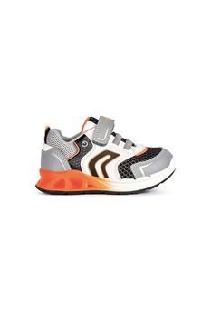 Geox, Pantofi sport cu inchidere velcro si lumini LED, Gri/alb/oranj, 20 EU Geox, Pantofi sport cu inchidere velcro si lumini LED, Gri/alb/oranj, 20 EU