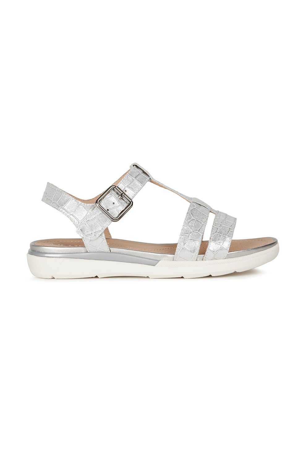 Geox, Sandale din piele cu bareta in T si aspect de piele de crocodil S.Hiver