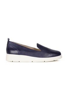 Geox, Pantofi loafer din piele cu talpa wedge, Albastru inchis, 36 Geox, Pantofi loafer din piele cu talpa wedge, Albastru inchis, 36