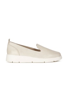 Geox, Pantofi loafer din piele cu talpa wedge, Alb prafuit, 36 Geox, Pantofi loafer din piele cu talpa wedge, Alb prafuit, 36