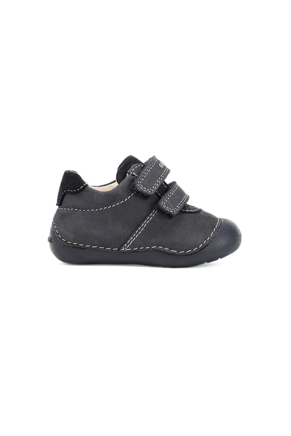 Geox, Pantofi de piele nabuc cu amortizare si cusaturi contrastante, Gri inchis, 18 EU