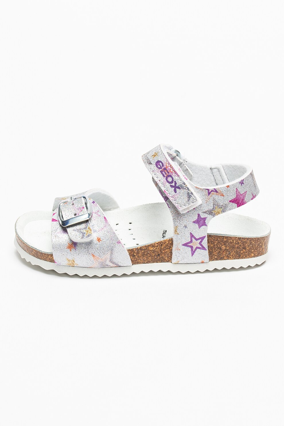 Geox, Sandale de piele ecologica cu aspect stralucitor Adriel