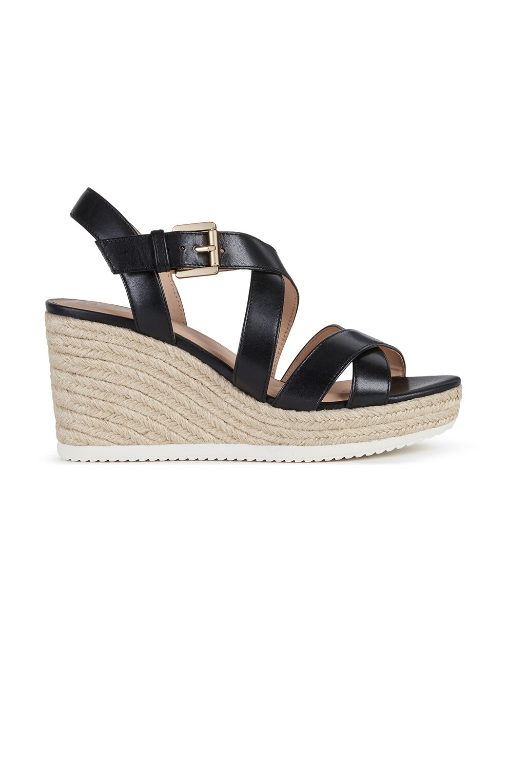 Geox, Sandale wedge tip espadrile de piele cu amortizare Ponza, Negru