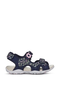 Geox, Sandale cu velcro si imprimeu floral, Bleumarin inchis/Roz pastel, 27 EU Geox, Sandale cu velcro si imprimeu floral, Bleumarin inchis/Roz pastel, 27 EU