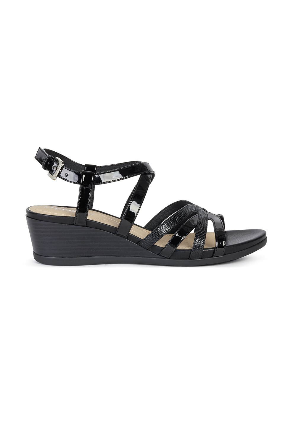 Geox, Pantofi slingback de piele ecologica lacuita cu barete multiple