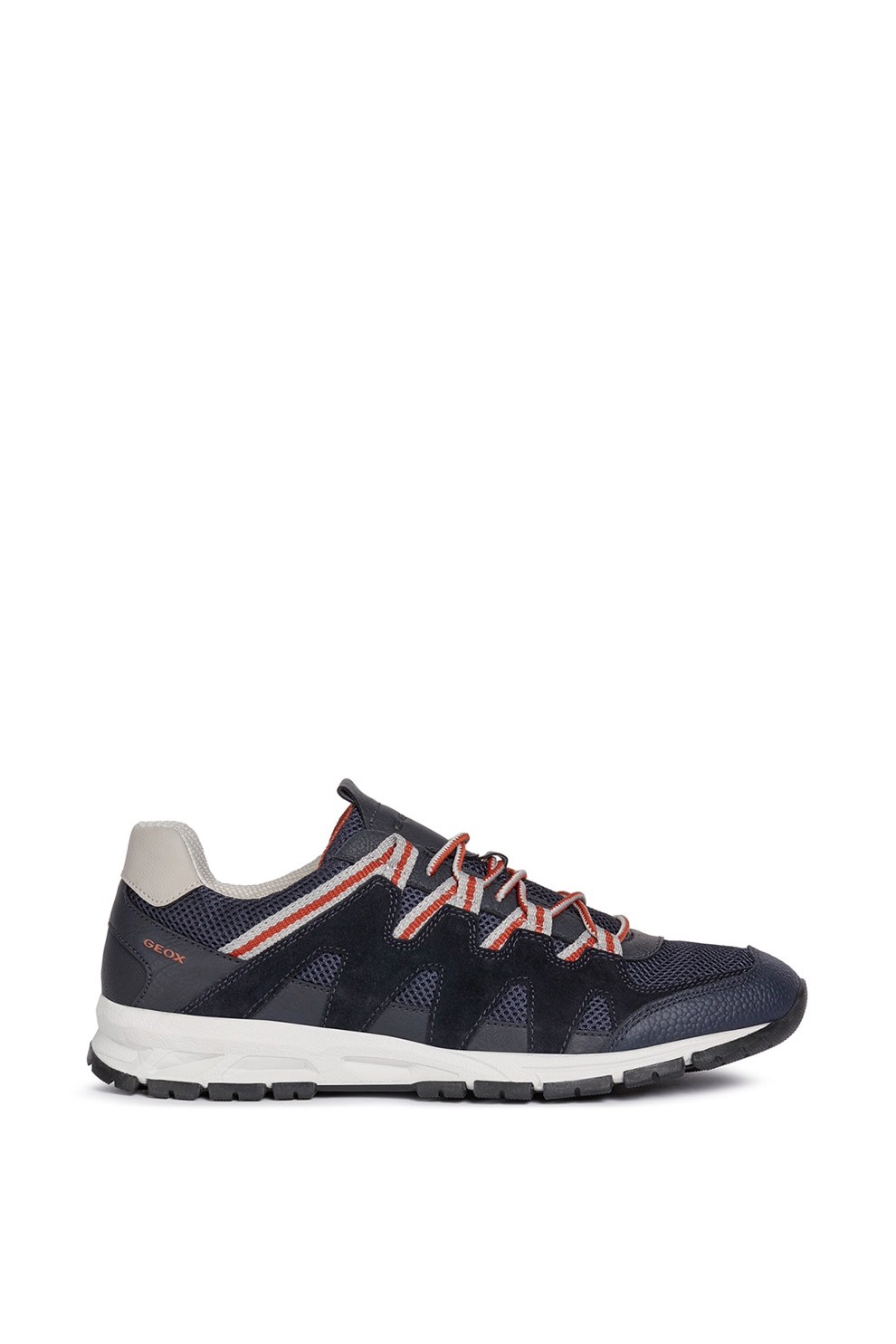 Geox, Pantofi sport de piele cu insertii de plasa, Bleumarin/Rosu, 44