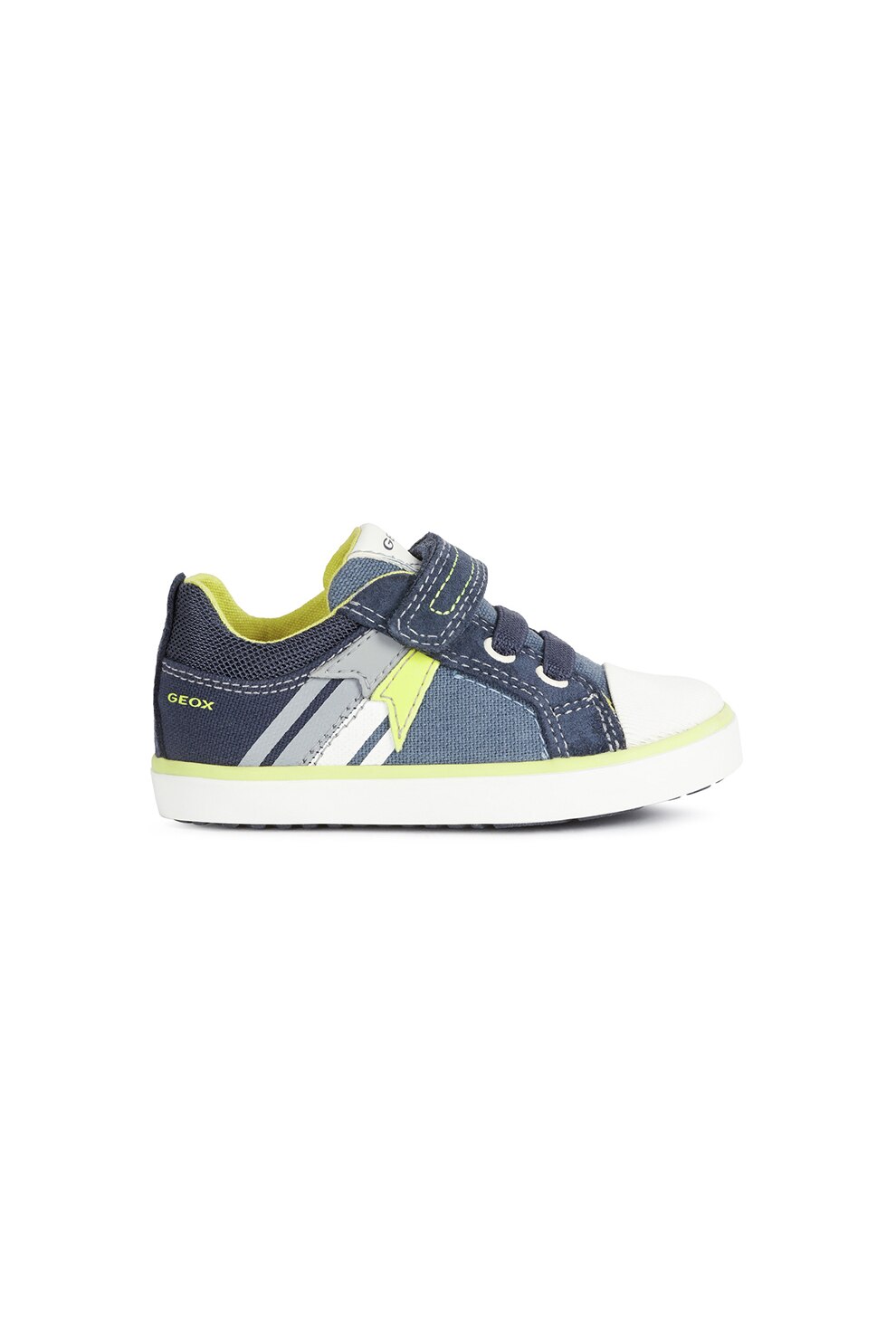 Geox, Tenisi colorblock cu velcro, Albastru/Gri/Galben, 21 EU