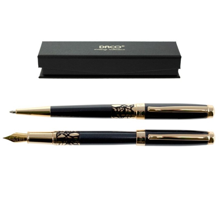 Комплект химикалки и химикалки DACO с иридиев писец тип F, писалка Parker 1 mm, цвят на тялото черен