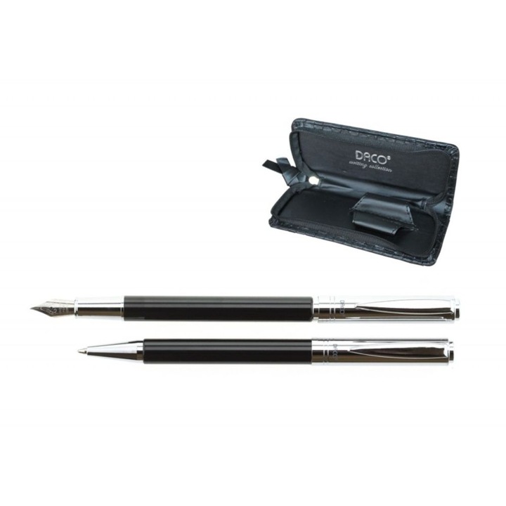 Set de Silou si Pix DACO cu Penita Iridium Tip M, Pix cu Mina Tip Parker 1 mm, Culoare Corp Negru