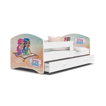 Set 4 piese patut tineret si copii cu sertar, saltea si cearceaf cu elastic, MyKids Lucky Adventure with Gins 140x80, Multicolor Set 4 piese patut tineret si copii cu sertar, saltea si cearceaf cu elastic, MyKids Lucky Adventure with Gins 140x80, Multicolor
