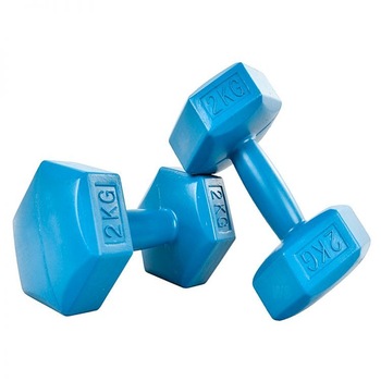 Set 2 greutati fitness x 2 kg, 10 x 21 cm, albastru, forma hexagonala Set 2 greutati fitness x 2 kg, 10 x 21 cm, albastru, forma hexagonala