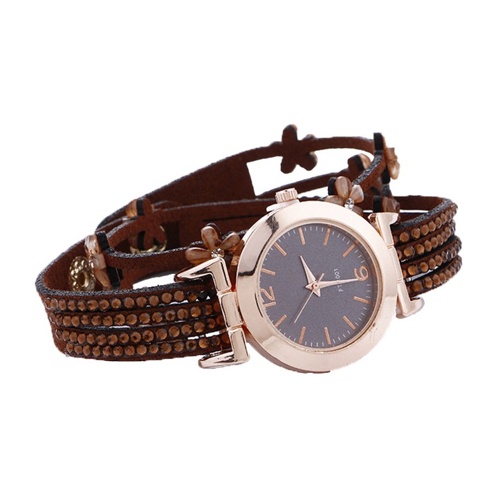 Ceas Duoya Dama Quartz Casual Elegant Maro, PN999646MO, curea din piele, afisaj Analog