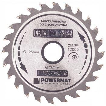 Disc circular pentru lemn TDD 125x22.2mm cu 24 dinti, Powermat Disc circular pentru lemn TDD 125x22.2mm cu 24 dinti, Powermat