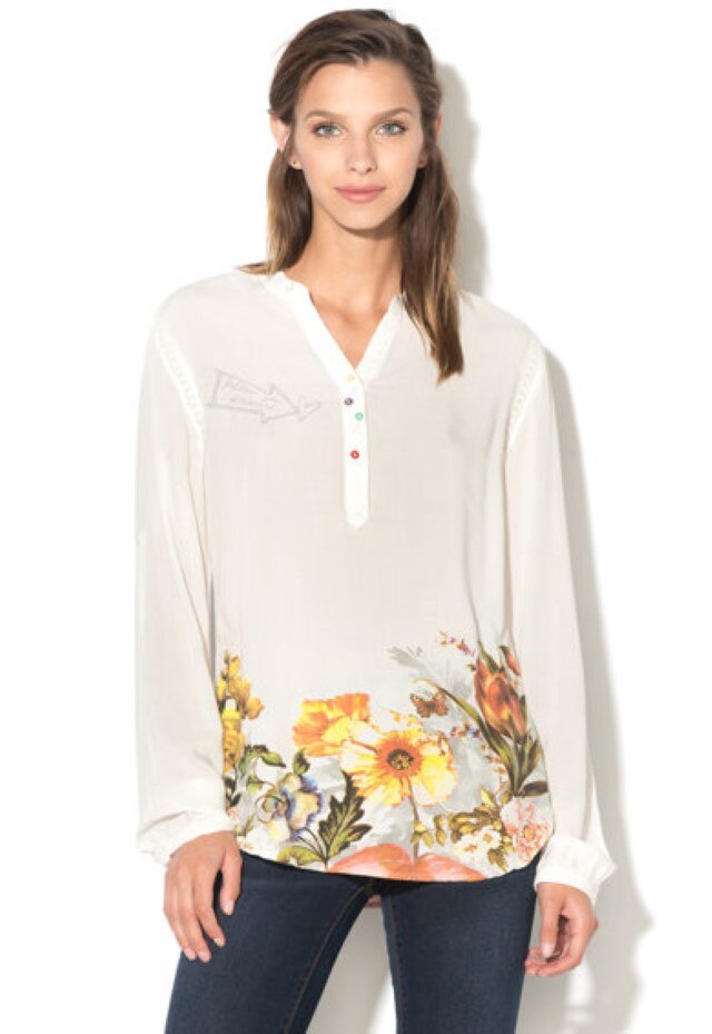 Bluza Desigual 34, alba cu imprimeu floral, 17WWBW78