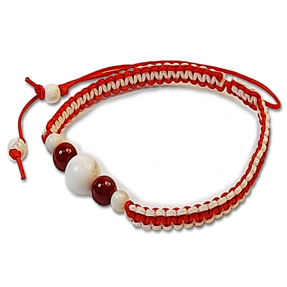 Bratara ArtDeco Martisor cu pietre semipretioase Coral si Howlit, reglabila 15 -25 cm