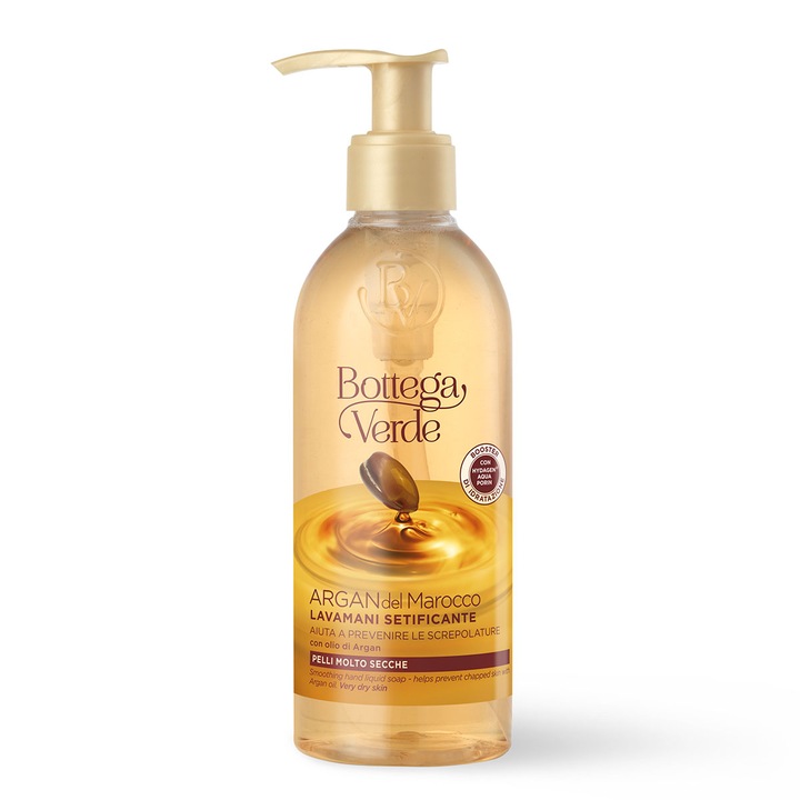 Деликатен течен сапун Bottega Verde с арганово масло - Argan del Marocco, нежно почистване и интензивна хидратация за ръце, с подхранващи свойства на арганово масло, идеален за нормална кожа, 250 ml