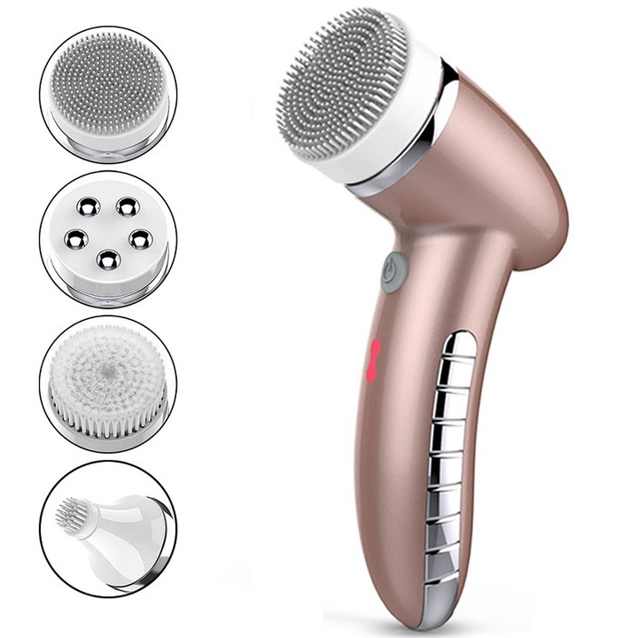 Четка за лице Smart Pulse S-Beauty Pure, Мутифункционална, Водоустойчива, Акумулаторна батерия, Ротационна, 4 приставки, розовa