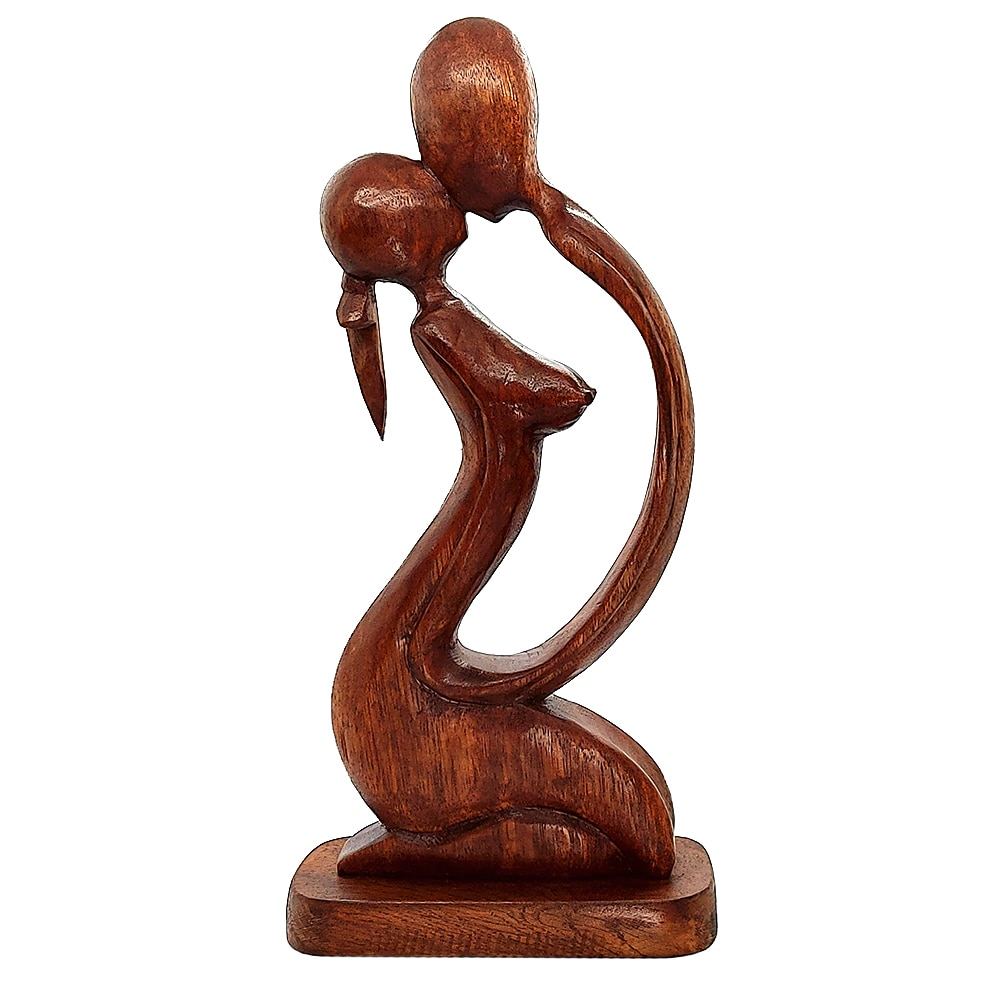 Statueta ArtDeco Sarut, lucrata manual din lemn exotic, dimensiuni 32 cm inaltime x 15 cm latime