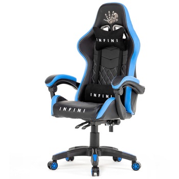 Scaun Gaming Infini Five, Piele sintetica, Negru/Albastru Scaun Gaming Infini Five, Piele sintetica, Negru/Albastru