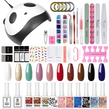 Kit oja semipermanenta Coscelia Panda, Cu lampa LED 36W, 10 oje si instrumente pentru manichiura si pedichiura Kit oja semipermanenta Coscelia Panda, Cu lampa LED 36W, 10 oje si instrumente pentru manichiura si pedichiura