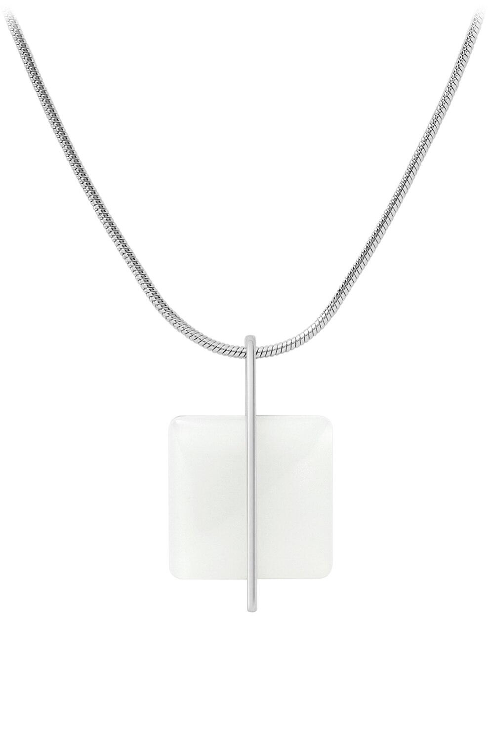 Skagen, Colier de otel inoxidabil cu pandantiv de sticla, Argintiu/Alb