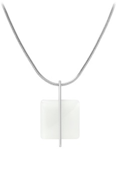 Skagen, Colier de otel inoxidabil cu pandantiv de sticla, Argintiu/Alb Skagen, Colier de otel inoxidabil cu pandantiv de sticla, Argintiu/Alb