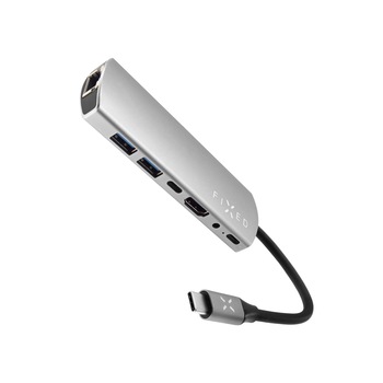 Adaptor Multiport Hub USB-C 7 in 1, Fixed, USB 3.0, Ethernet RJ45, HDMI 4K, Audio 3,5 mm, Aluminium, PD 100W Adaptor Multiport Hub USB-C 7 in 1, Fixed, USB 3.0, Ethernet RJ45, HDMI 4K, Audio 3,5 mm, Aluminium, PD 100W